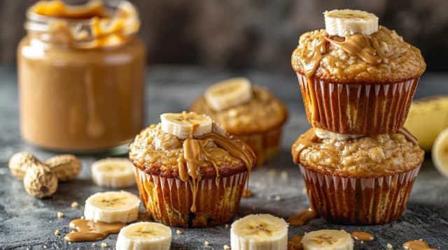 Muffinki bananowe z masłem orzechowym - Przepis na zdrowe muffinki Muffinki bananowe z masłem orzechowym - Przepis na zdrowe muffinki