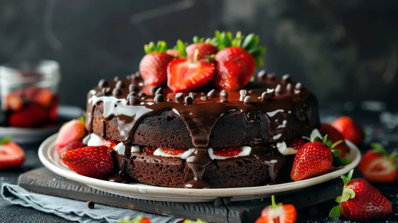 Ciasto kakaowe z truskawkami - Przepis na ciasto kakaowe z truskawkami Ciasto kakaowe z truskawkami - Przepis na ciasto kakaowe z truskawkami