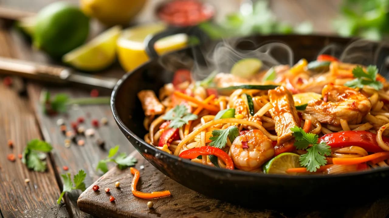 Makaron udon po tajsku - Przepis na smażony makaron z kurczakiem Makaron udon po tajsku - Przepis na smażony makaron z kurczakiem